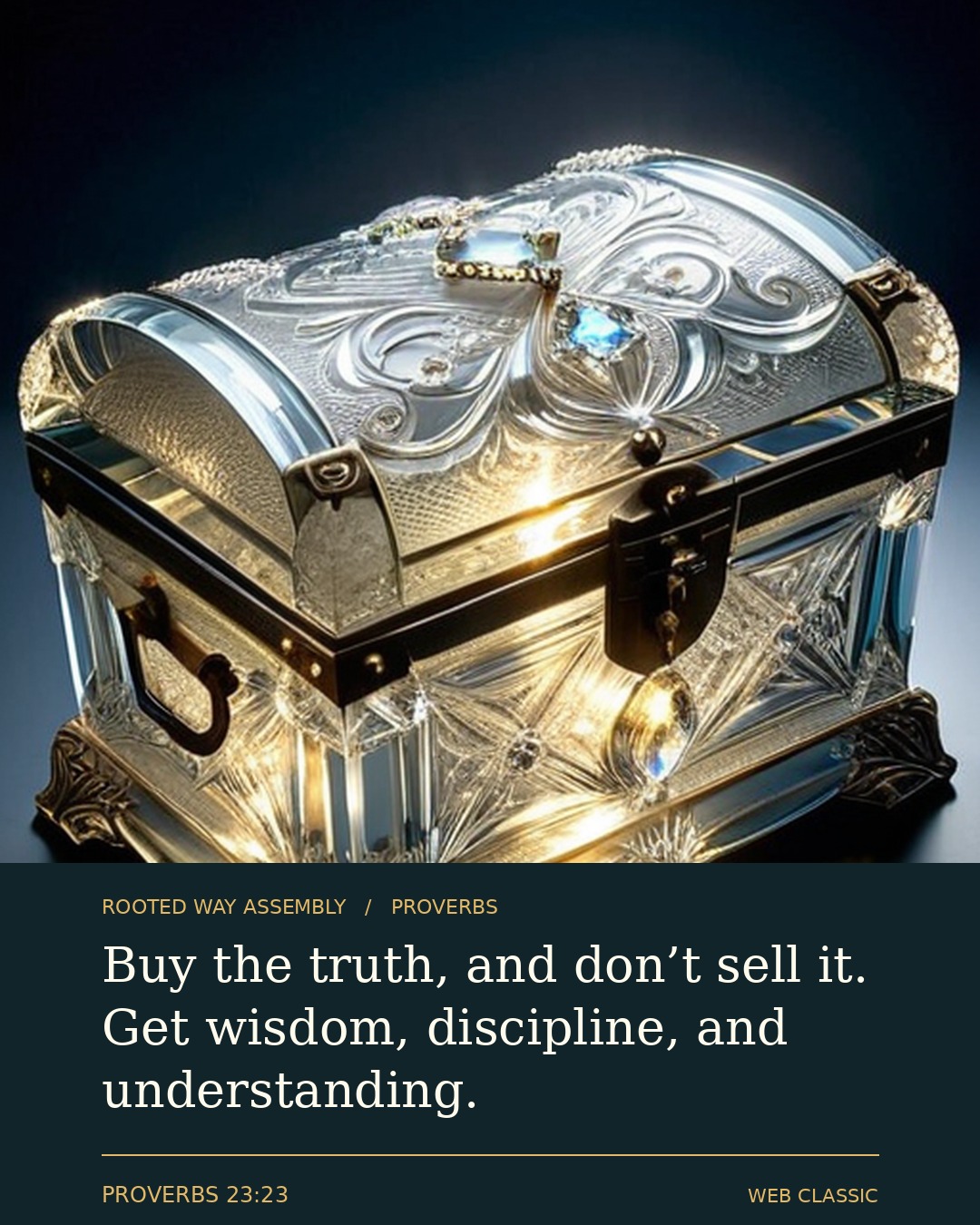 Proverbs 23:23 Scripture card showing the words: Buy the truth, and don’t sell it. Get wisdom, discipline, and understanding.